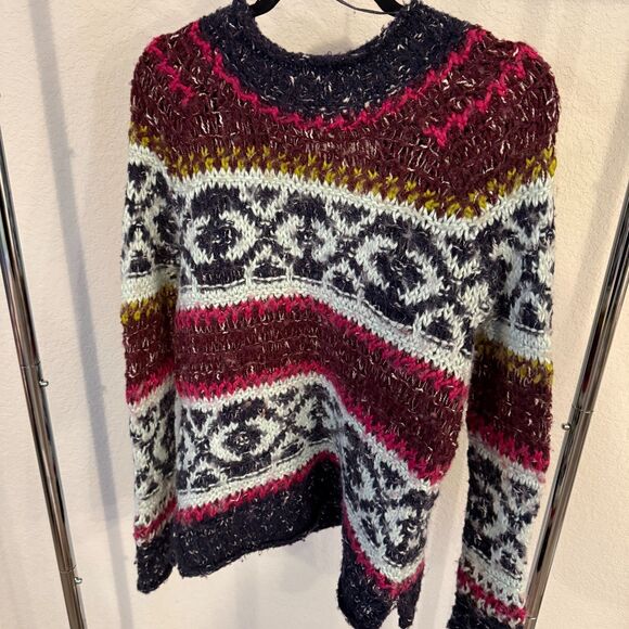 Free People Silver Reed Fair Isle Chunky Knit Sweater Size S - Picture 2 of 9
